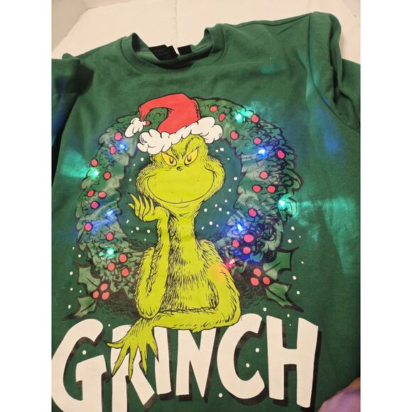 Dr. Seuss Tops - Dr. Seuss The Grinch Sweatshirt 3XL Oversized Green Christmas Wreath W/ Lights